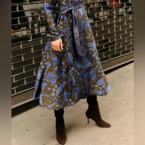 Elegant Blue and Brown Midi Dress - Picture 2 of 7